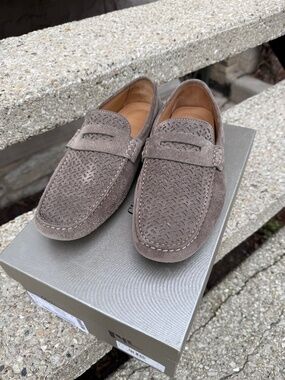 Giorgio Armani mens TAUPE textured suede slip-on driving loafers